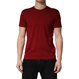 Maroon Cotton Crew Neck Short Sleeves T-shirt