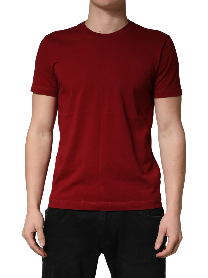 Maroon Cotton Crew Neck Short Sleeves T-shirt