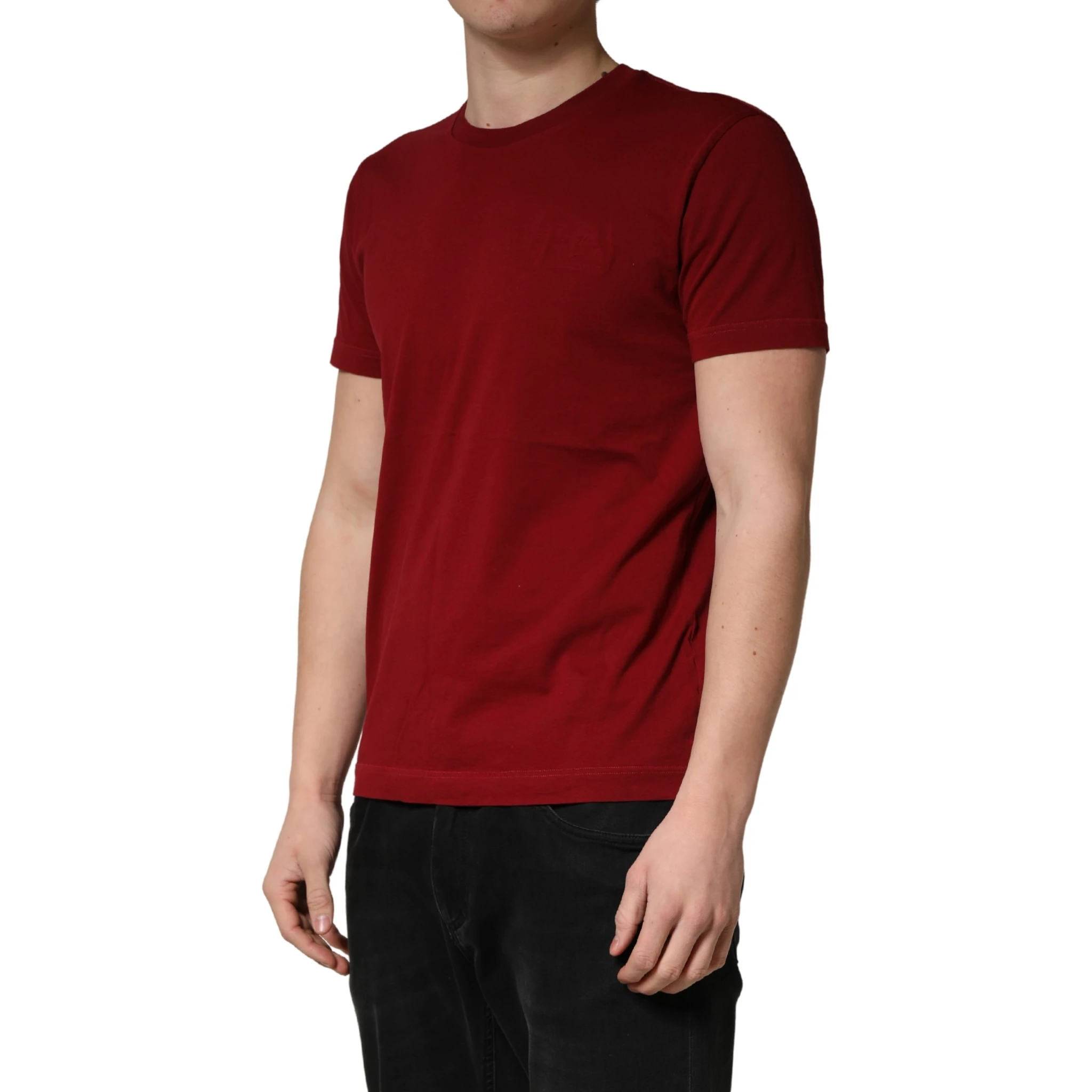 Maroon Cotton Crew Neck Short Sleeves T-shirt