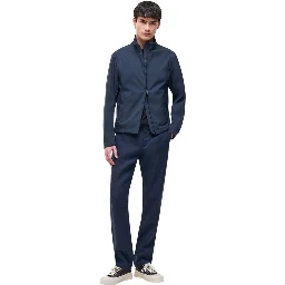 Blue Polyester Full-Length Jacket