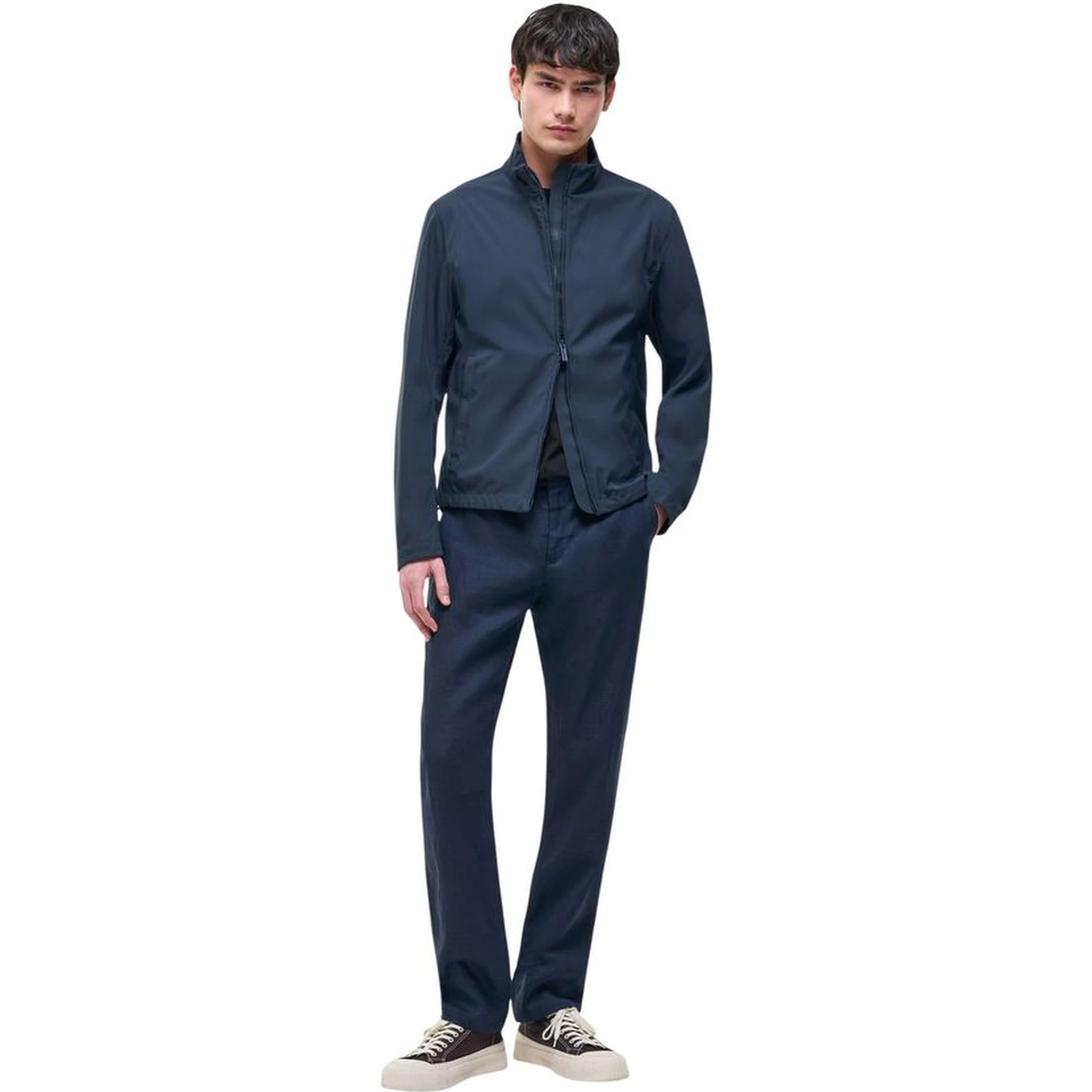 Blue Polyester Full-Length Jacket