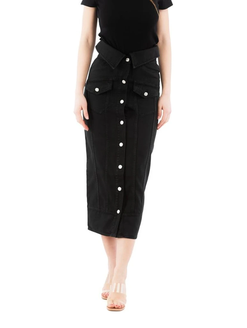 Black Cotton Midi Skirt