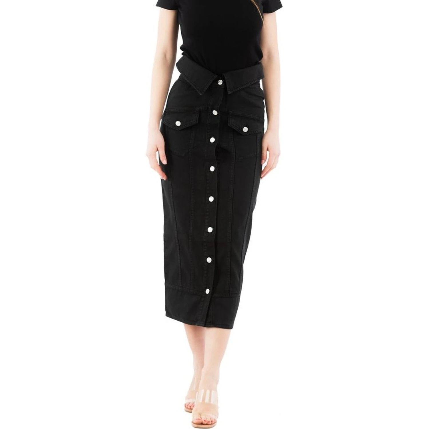 Black Cotton Midi Skirt