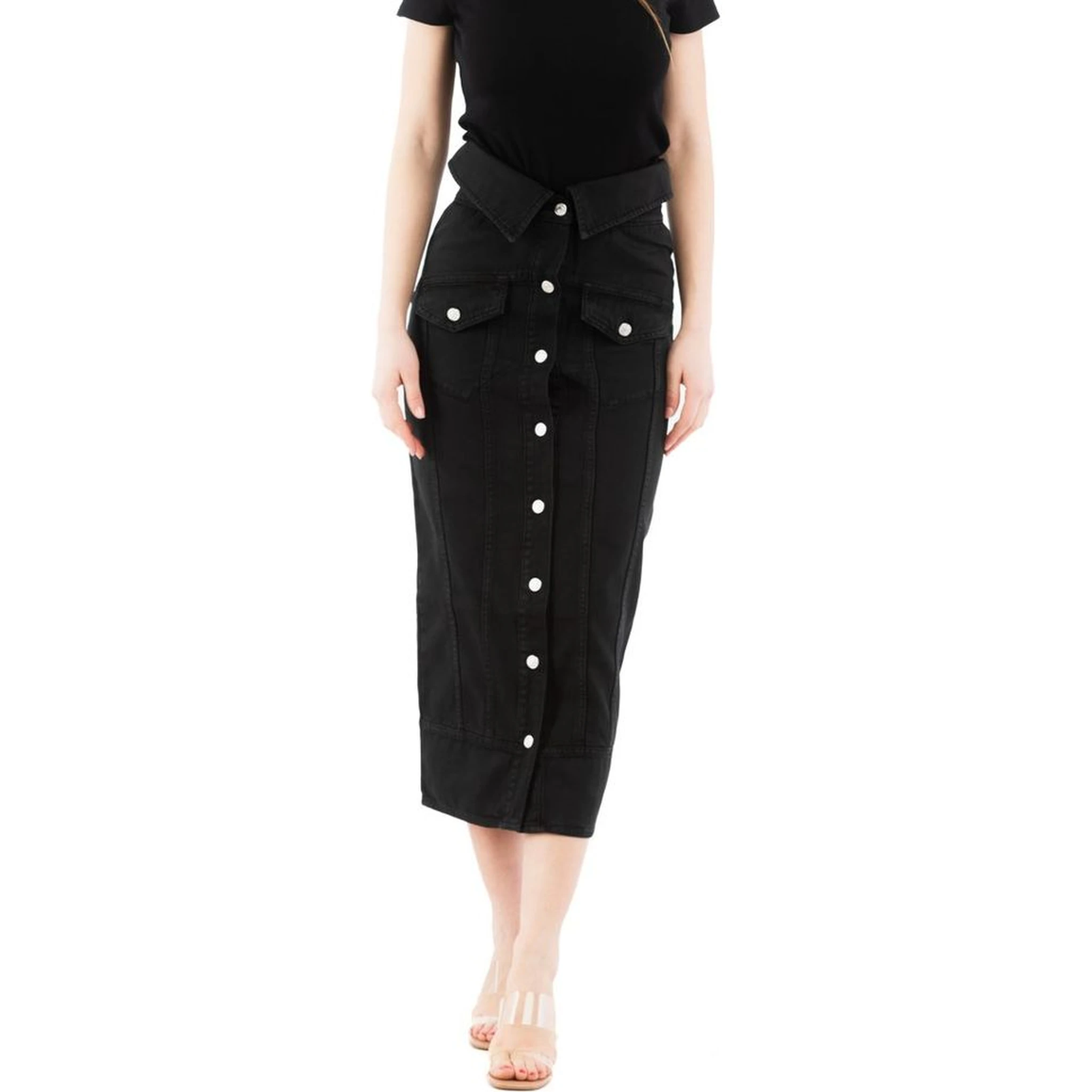 Black Cotton Midi Skirt