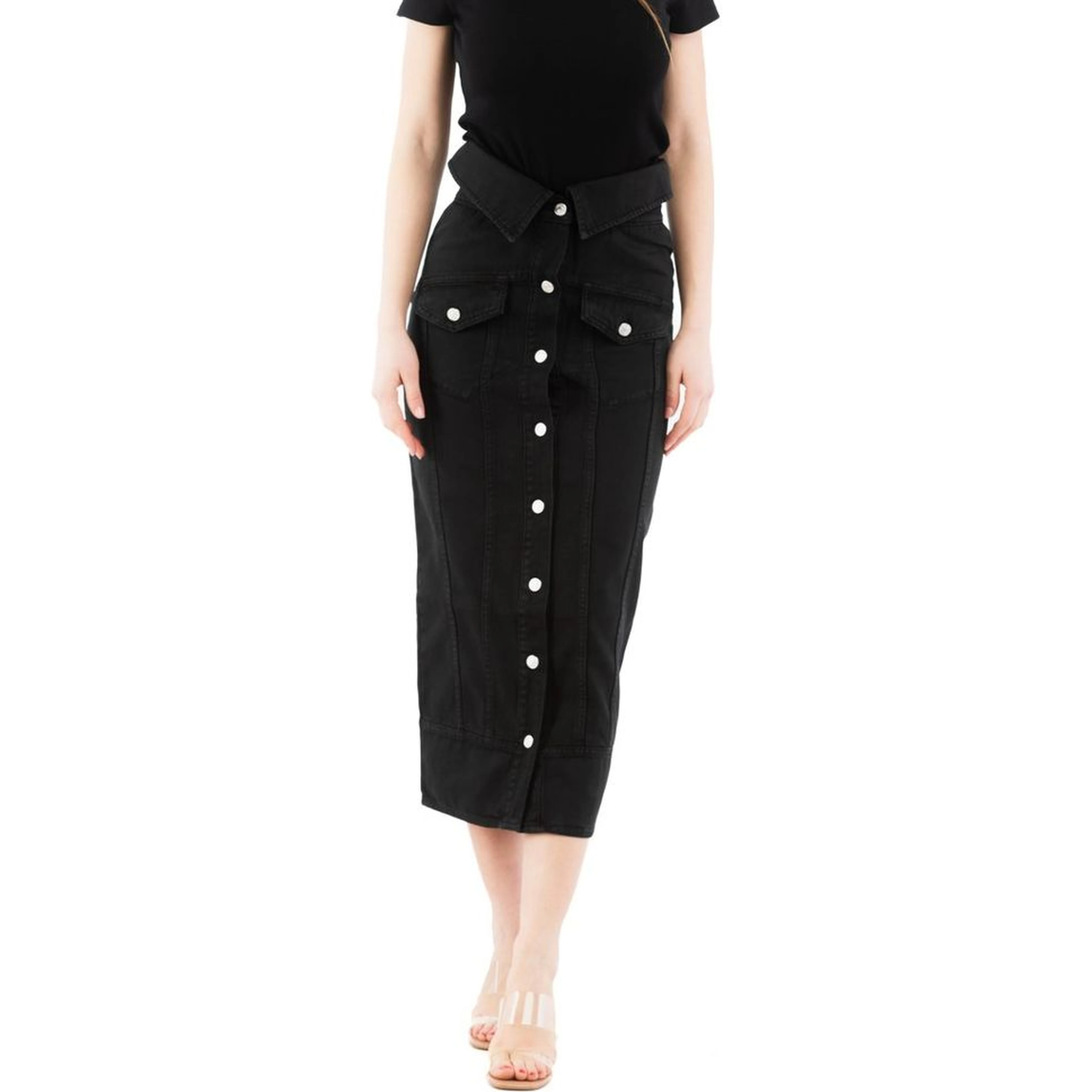 Black Cotton Midi Skirt