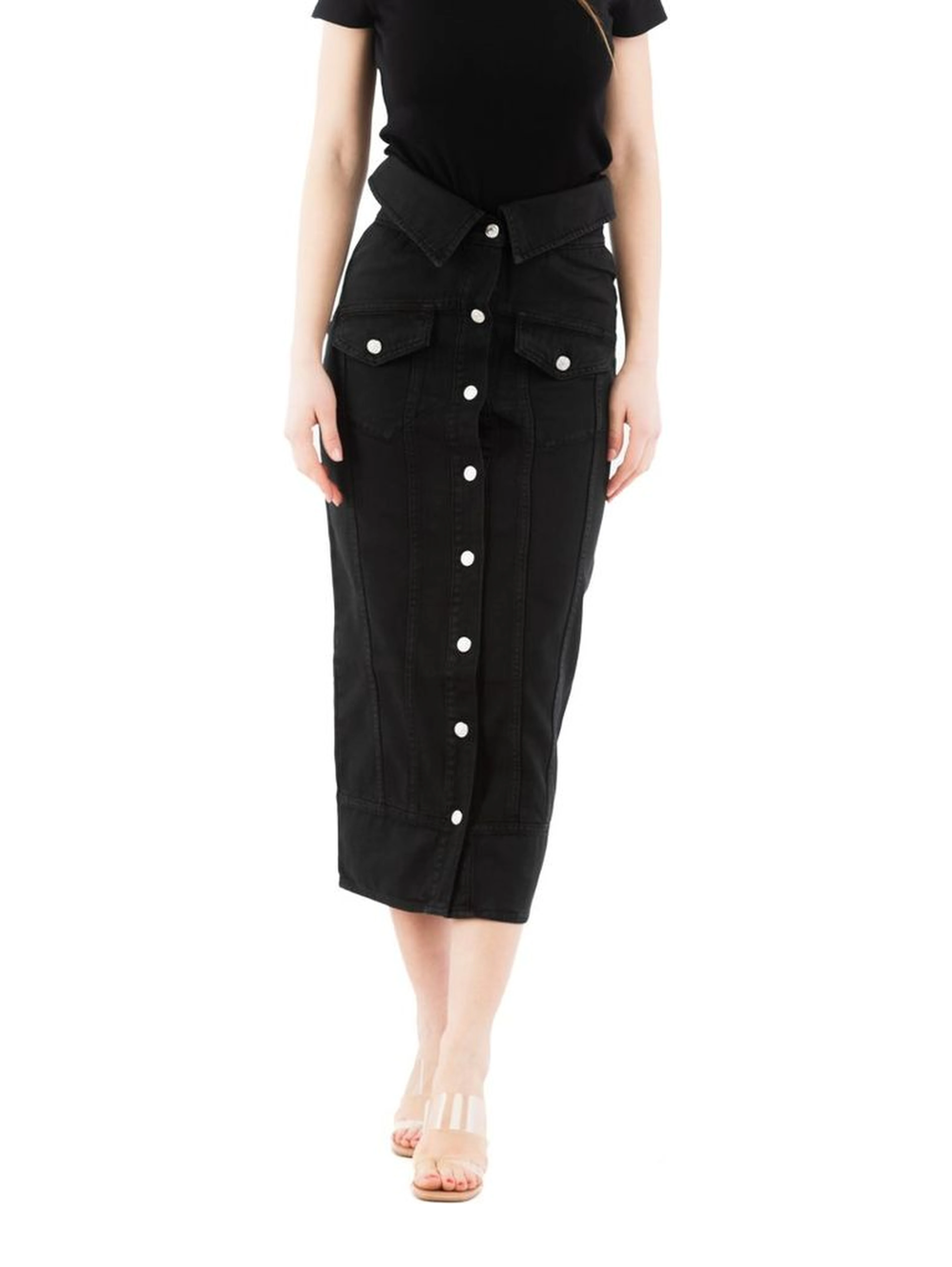 Black Cotton Midi Skirt