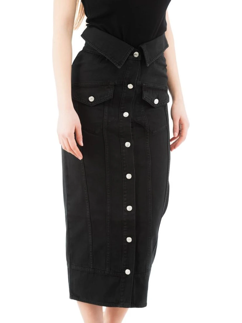Black Cotton Midi Skirt