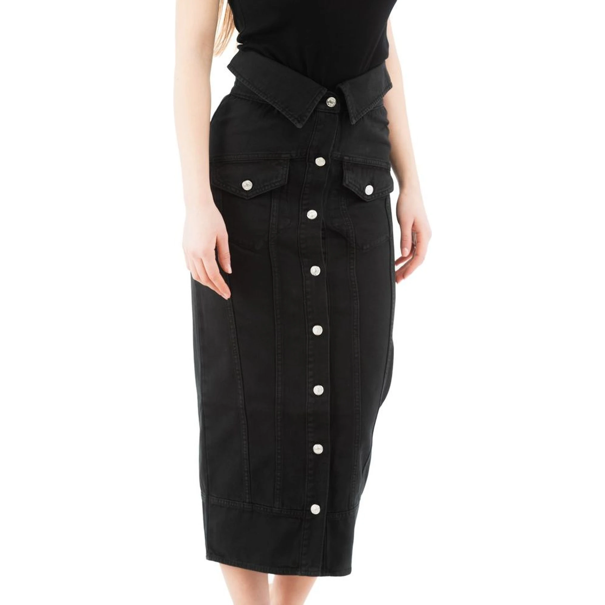 Black Cotton Midi Skirt