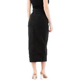 Black Cotton Midi Skirt