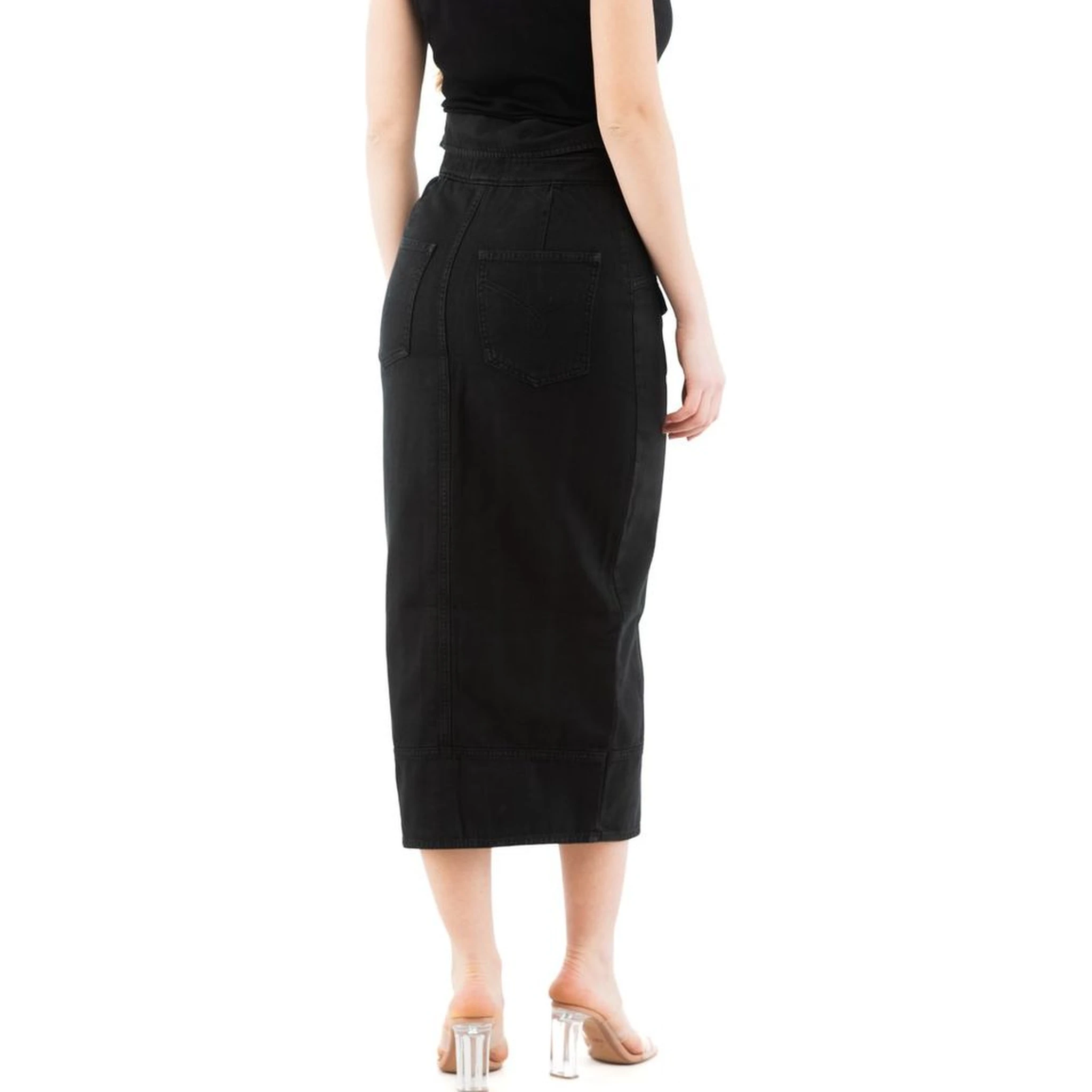 Black Cotton Midi Skirt