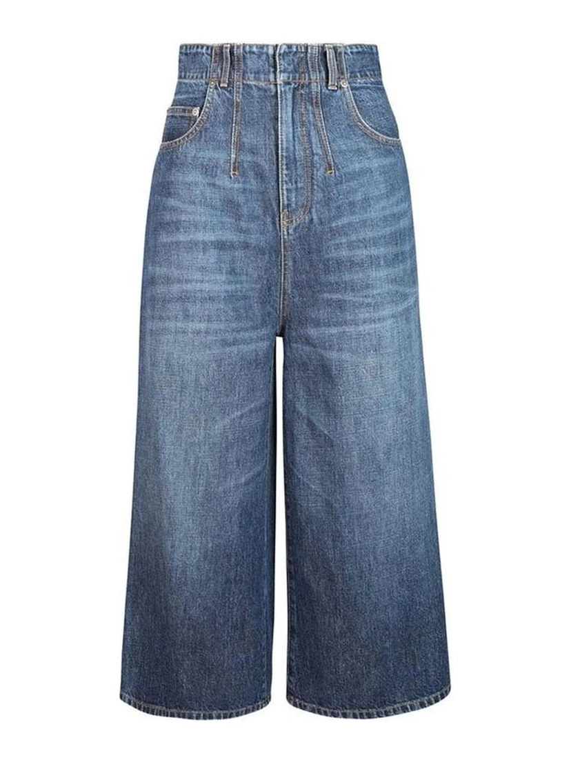 Blue Cotton High-Waisted Jean