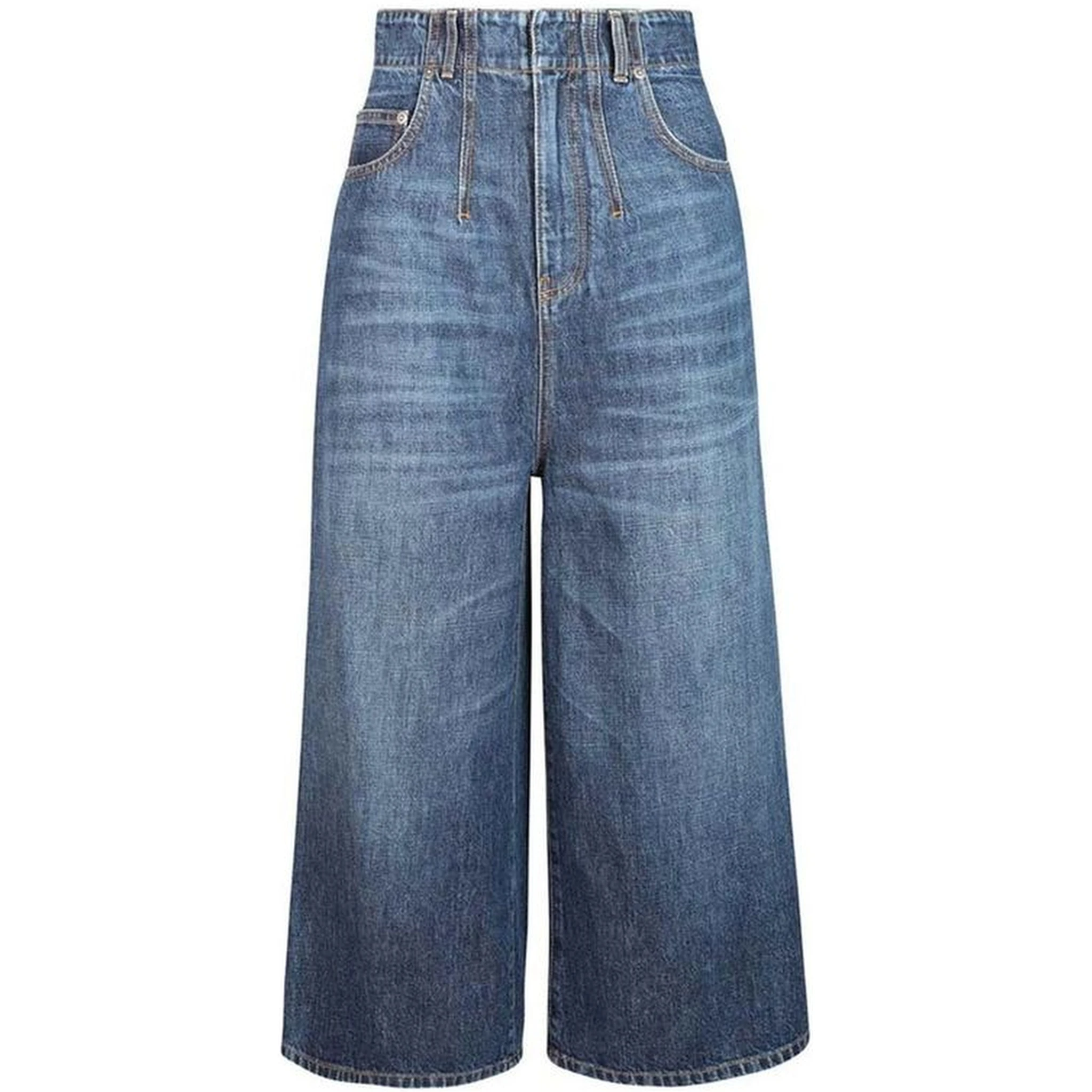 Blue Cotton High-Waisted Jean