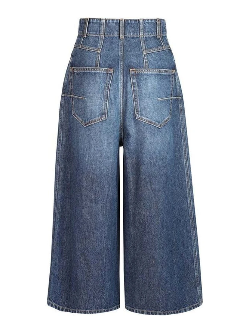 Blue Cotton High-Waisted Jean