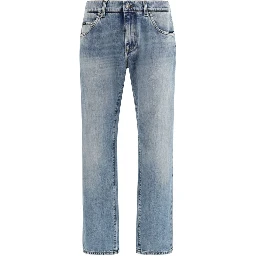 Blue Cotton Straight-Leg Jeans