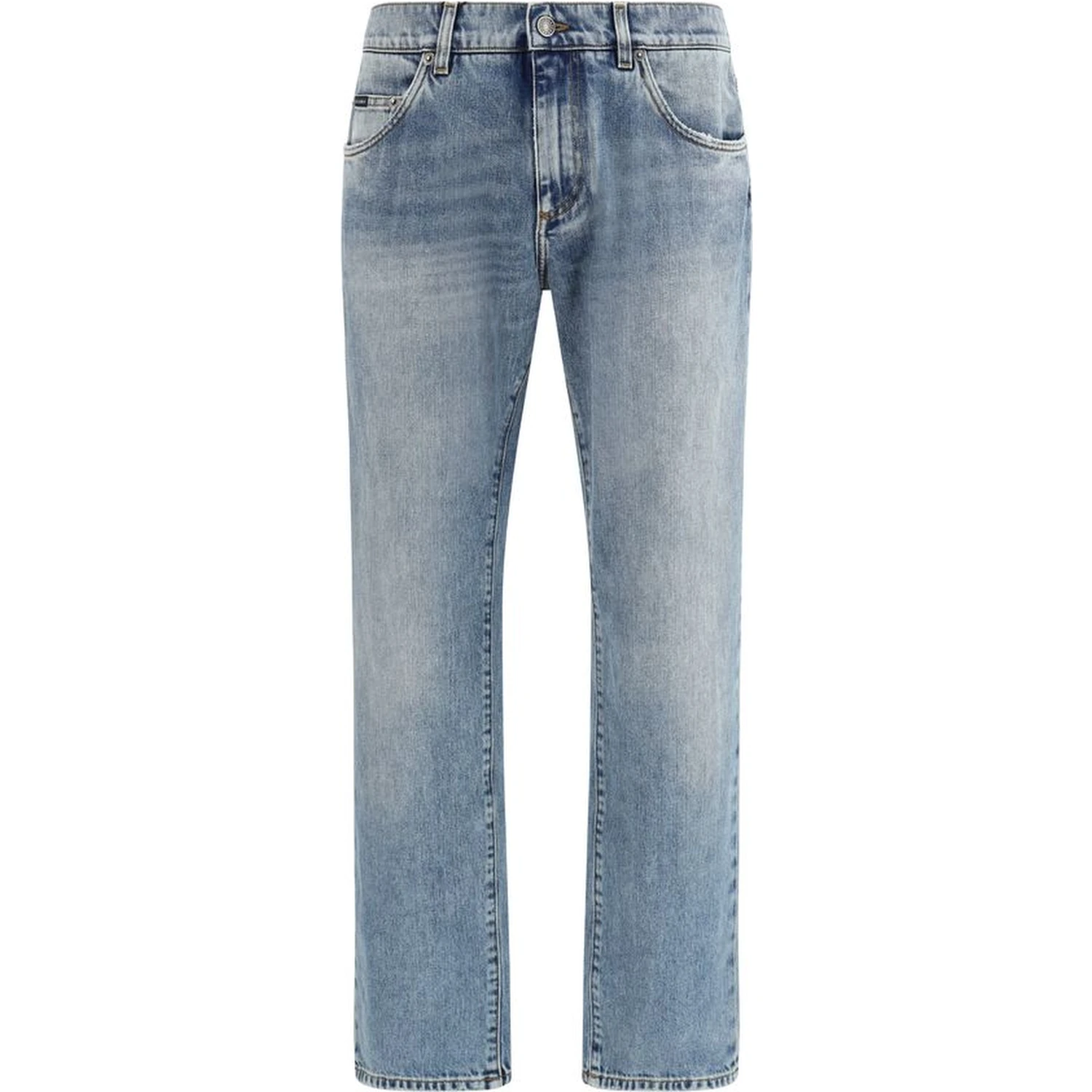 Blue Cotton Straight-Leg Jeans