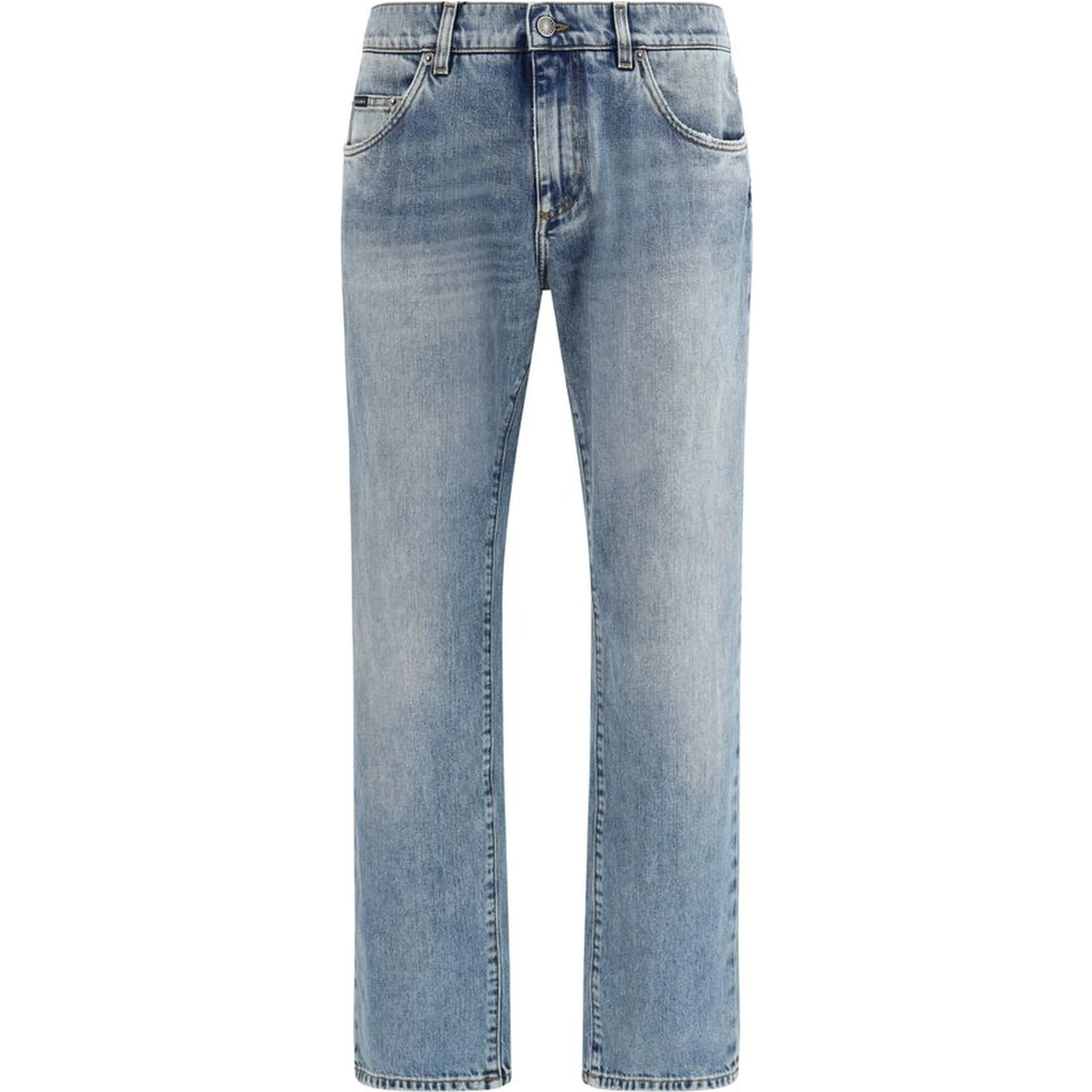 Blue Cotton Straight-Leg Jeans
