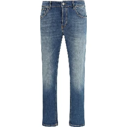 Blue Cotton Tapered Jeans