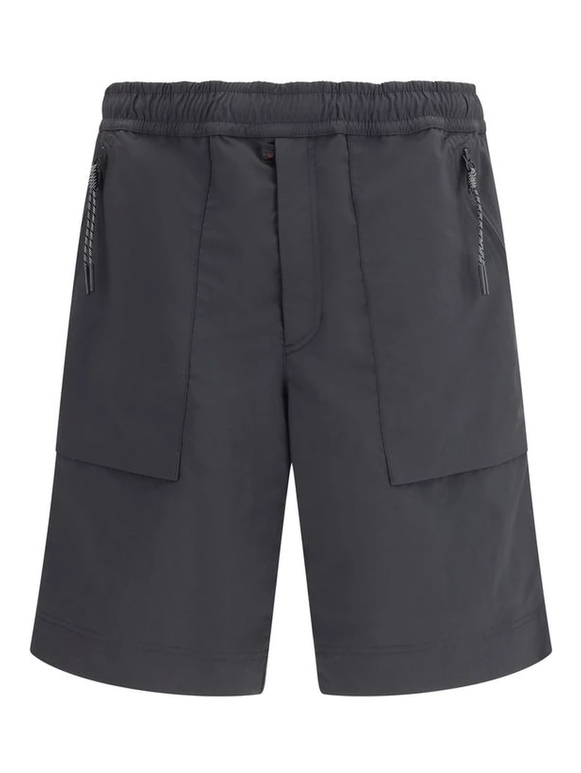 Black Polyester Bermuda Shorts