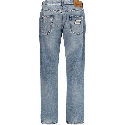 Blue Cotton Straight-Leg Jeans
