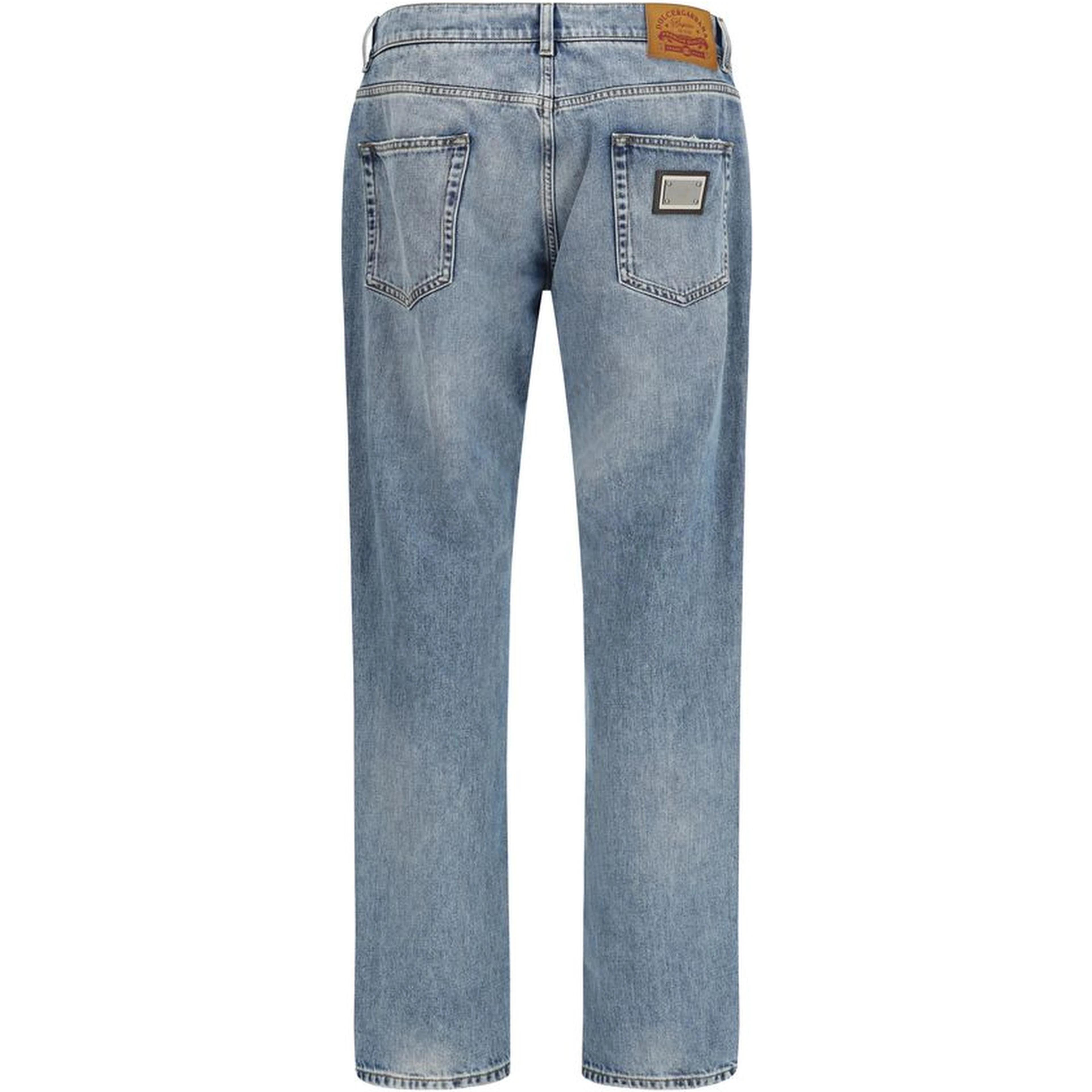 Blue Cotton Straight-Leg Jeans