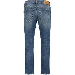 Blue Cotton Tapered Jeans