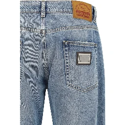 Blue Cotton Straight-Leg Jeans