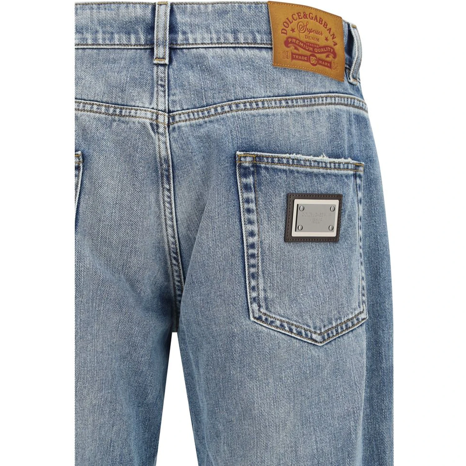 Blue Cotton Straight-Leg Jeans