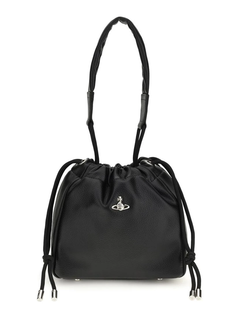 Black Polyurethane Shoulder Bag