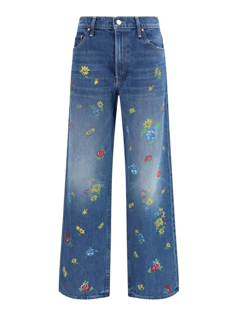 Blue Cotton High-Waisted Jean