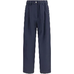 Blue Viscose Casual Pants