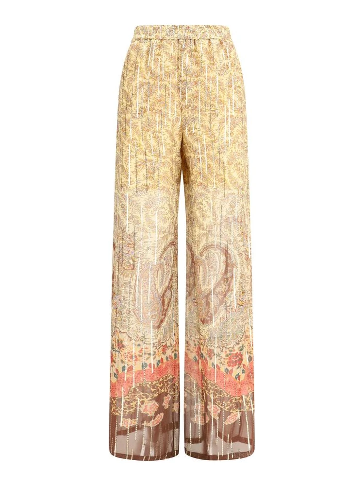 Multicolor Silk Casual Pants