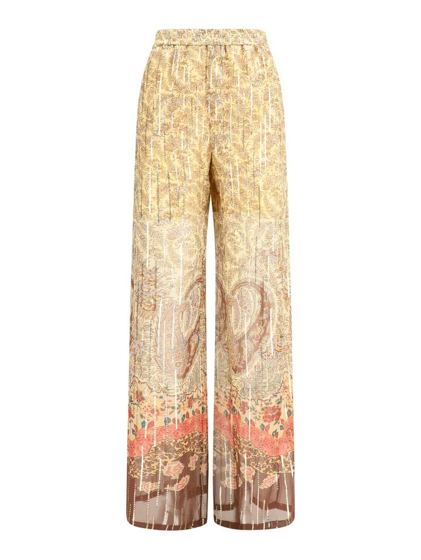 Multicolor Silk Casual Pants