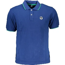 Blue Cotton Men Polo Shirt