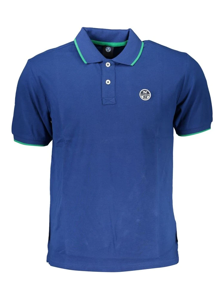 Blue Cotton Men Polo Shirt