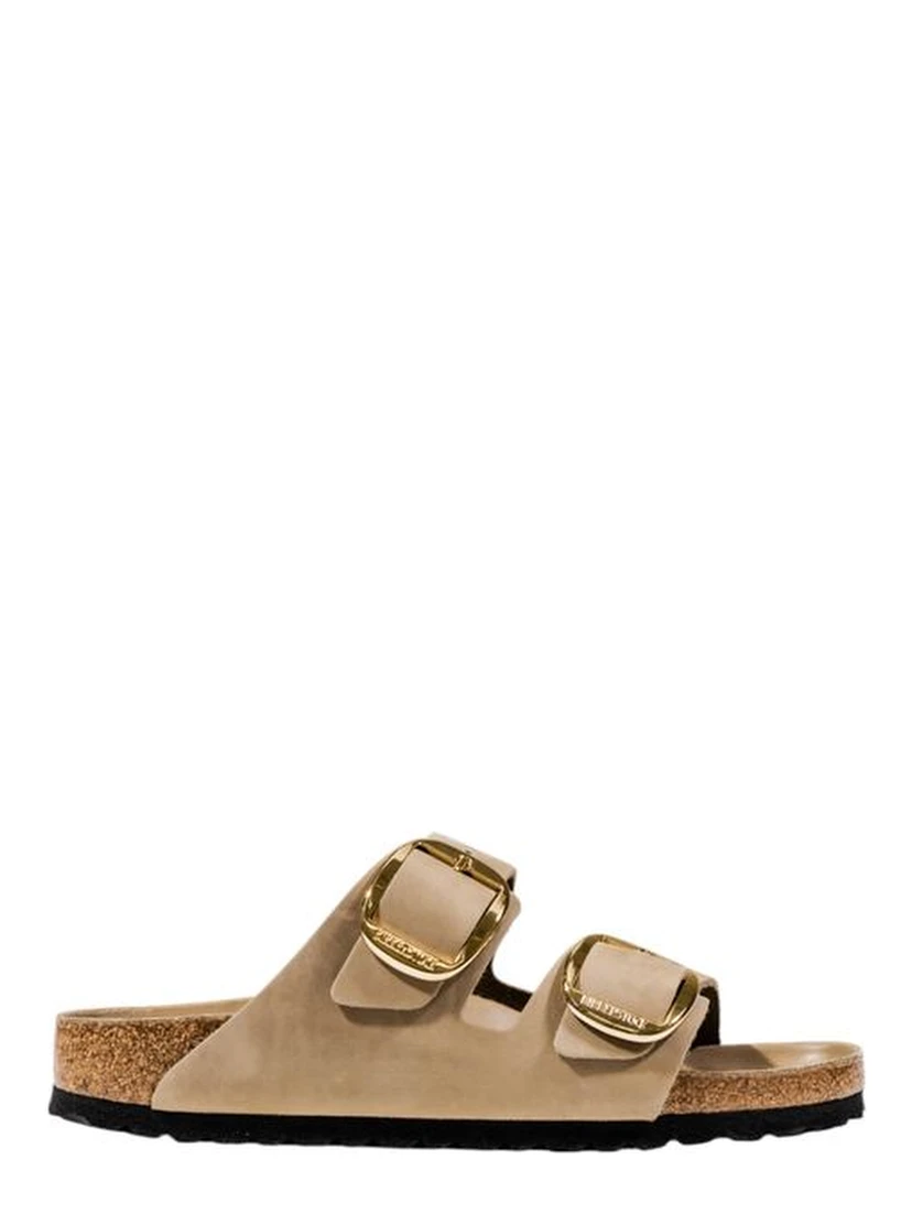 Beige Leather Flat Sandals