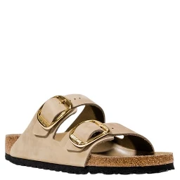 Beige Leather Flat Sandals