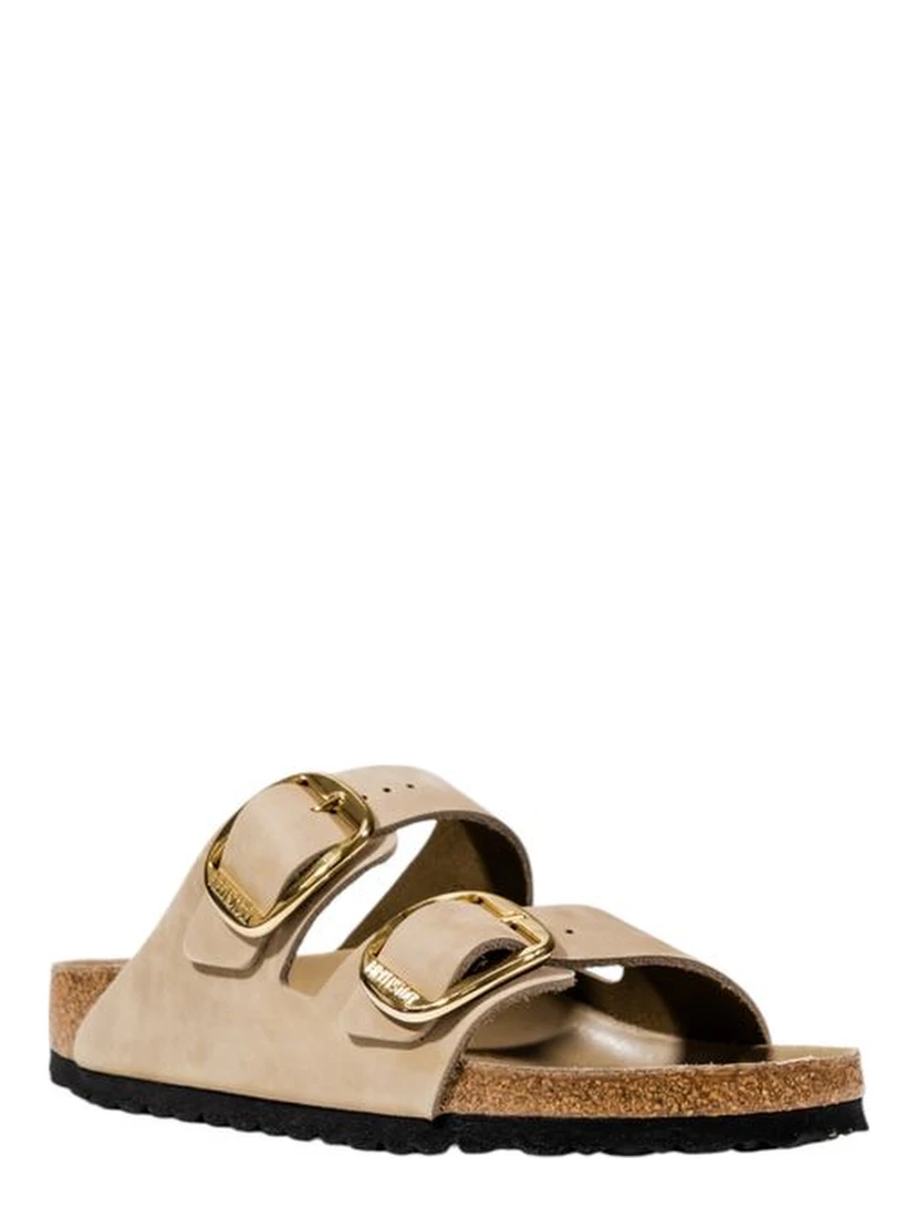 Beige Leather Flat Sandals