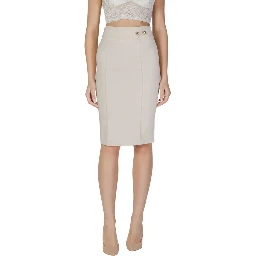 Beige Polyester Midi Skirt