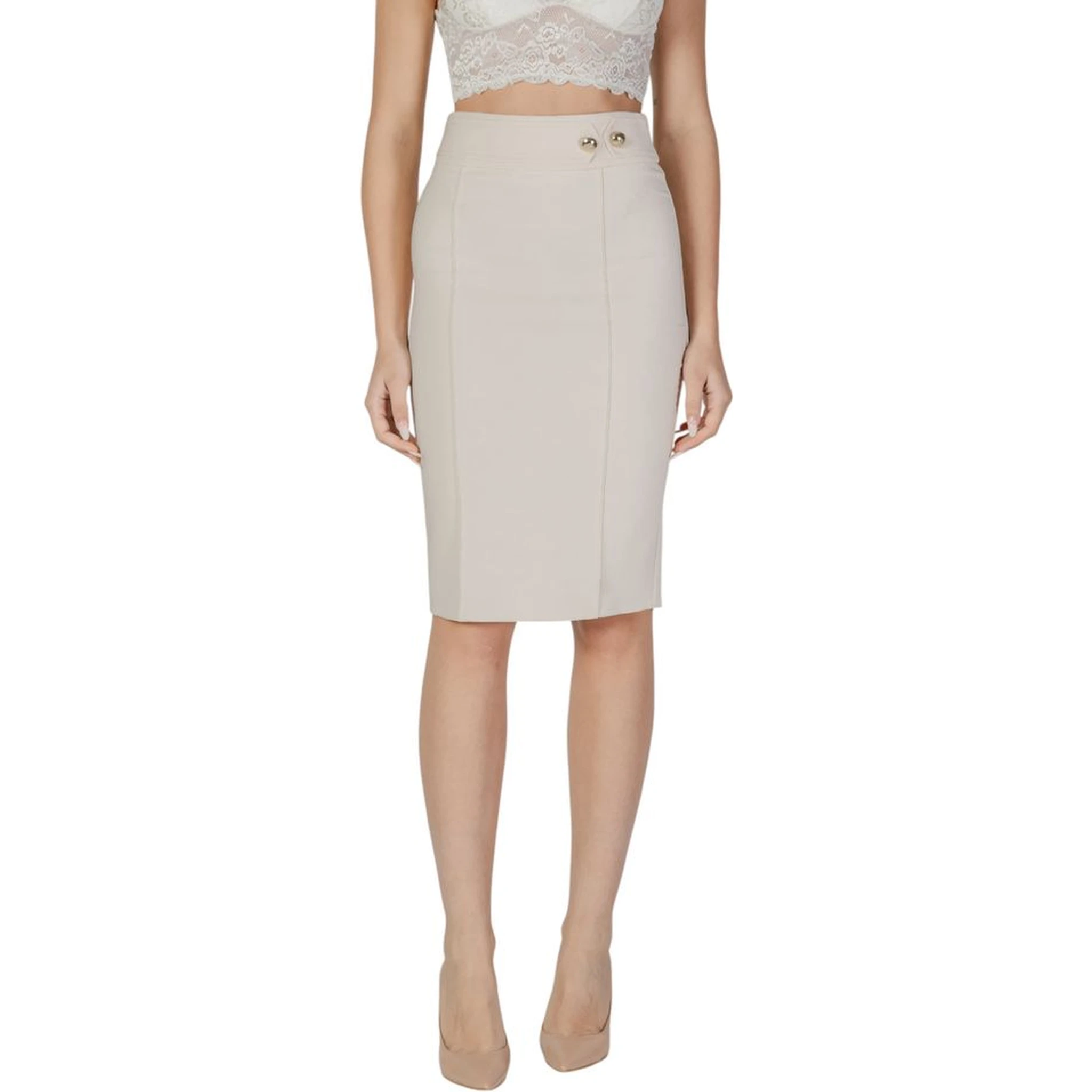 Beige Polyester Midi Skirt