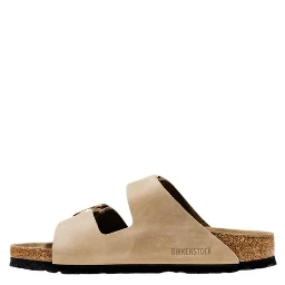 Beige Leather Flat Sandals