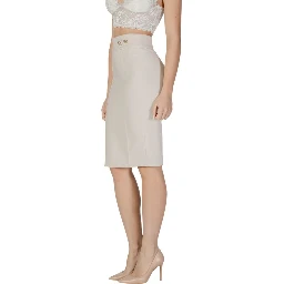 Beige Polyester Midi Skirt