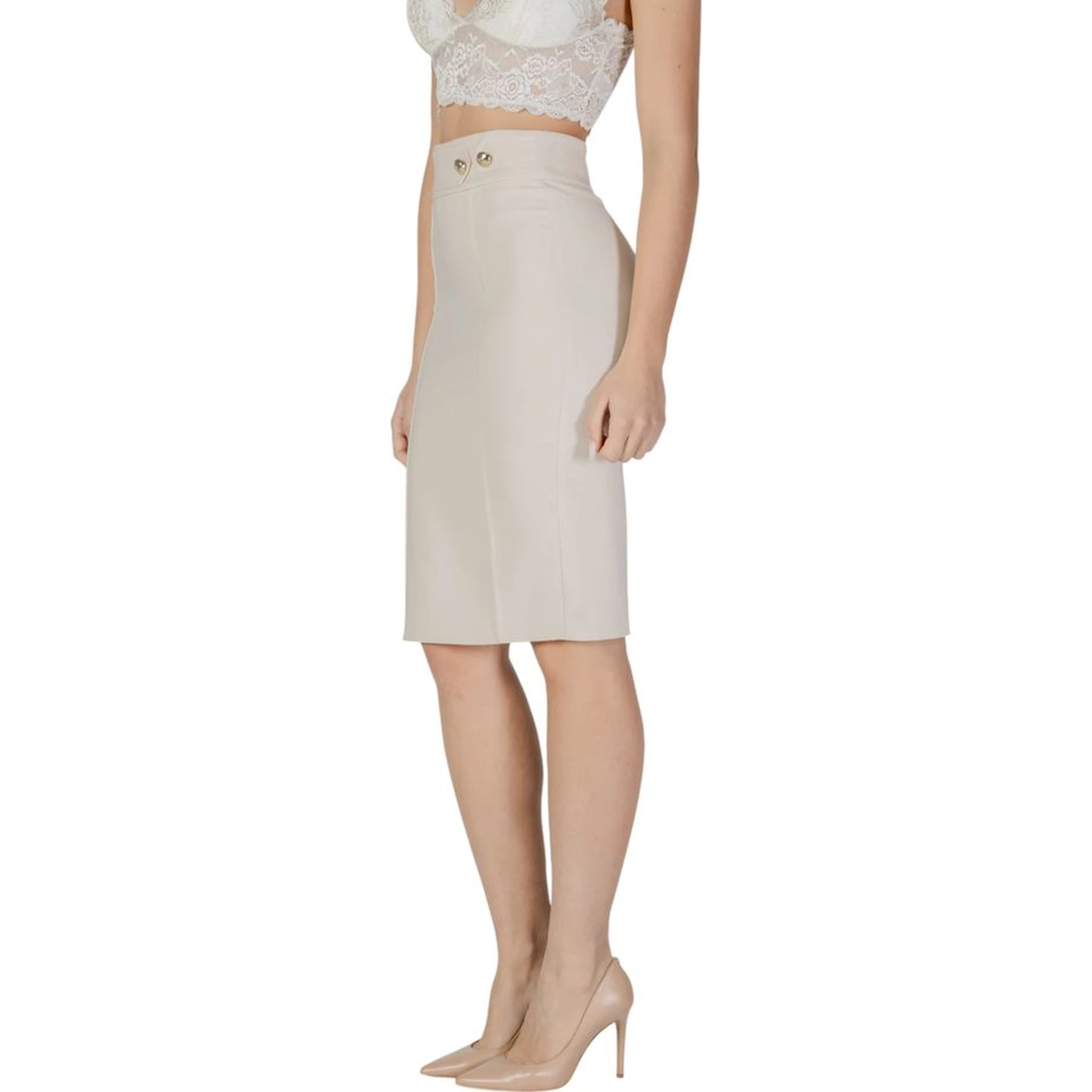 Beige Polyester Midi Skirt