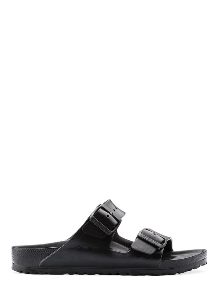 Black Polyester Flat Sandals