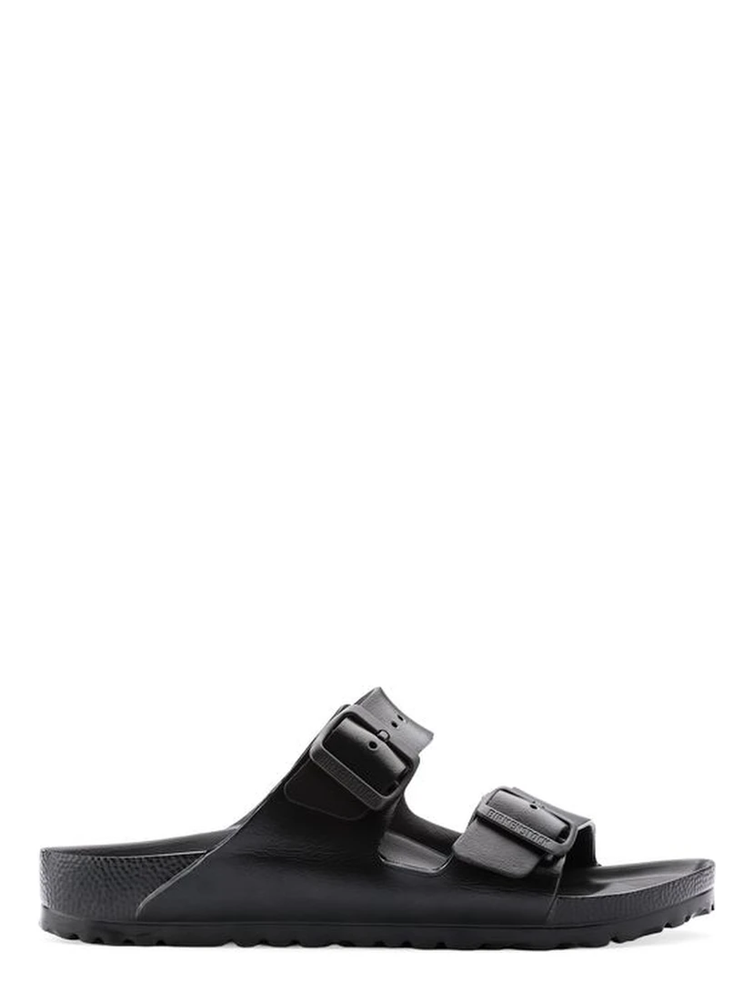 Black Polyester Flat Sandals