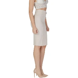 Beige Polyester Midi Skirt