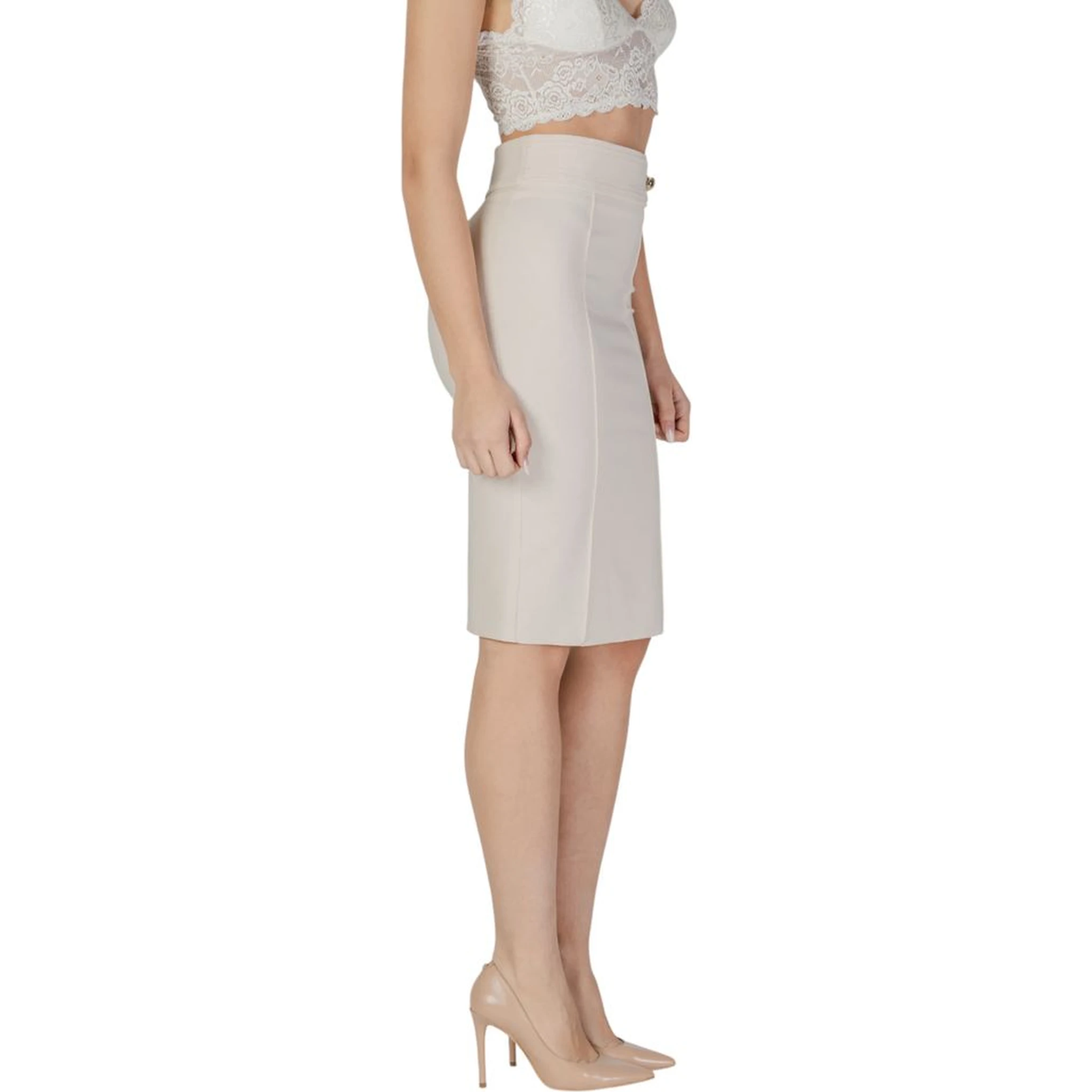 Beige Polyester Midi Skirt