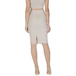 Beige Polyester Midi Skirt