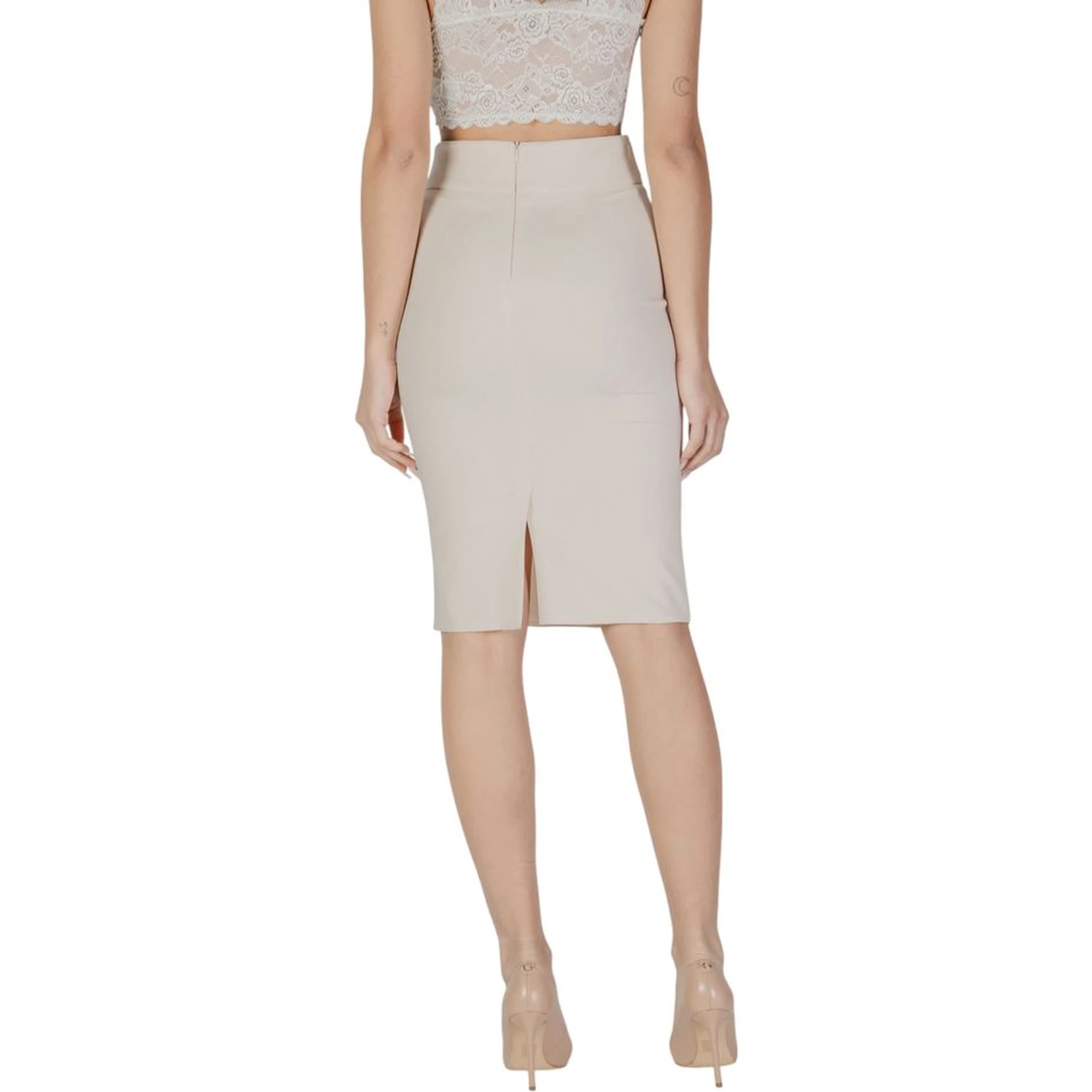 Beige Polyester Midi Skirt