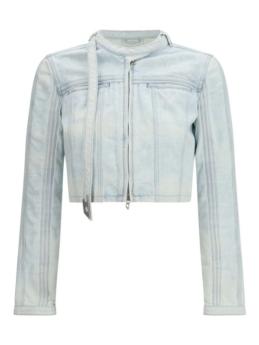Blue Cotton Biker Jacket