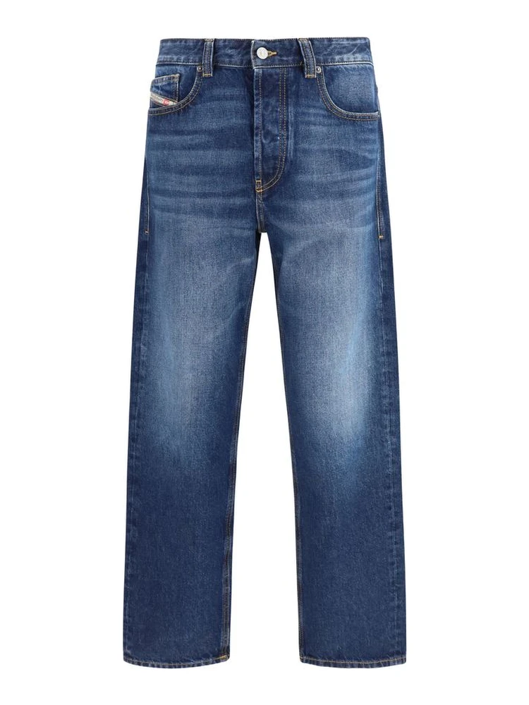 Blue Cotton Tapered Jeans